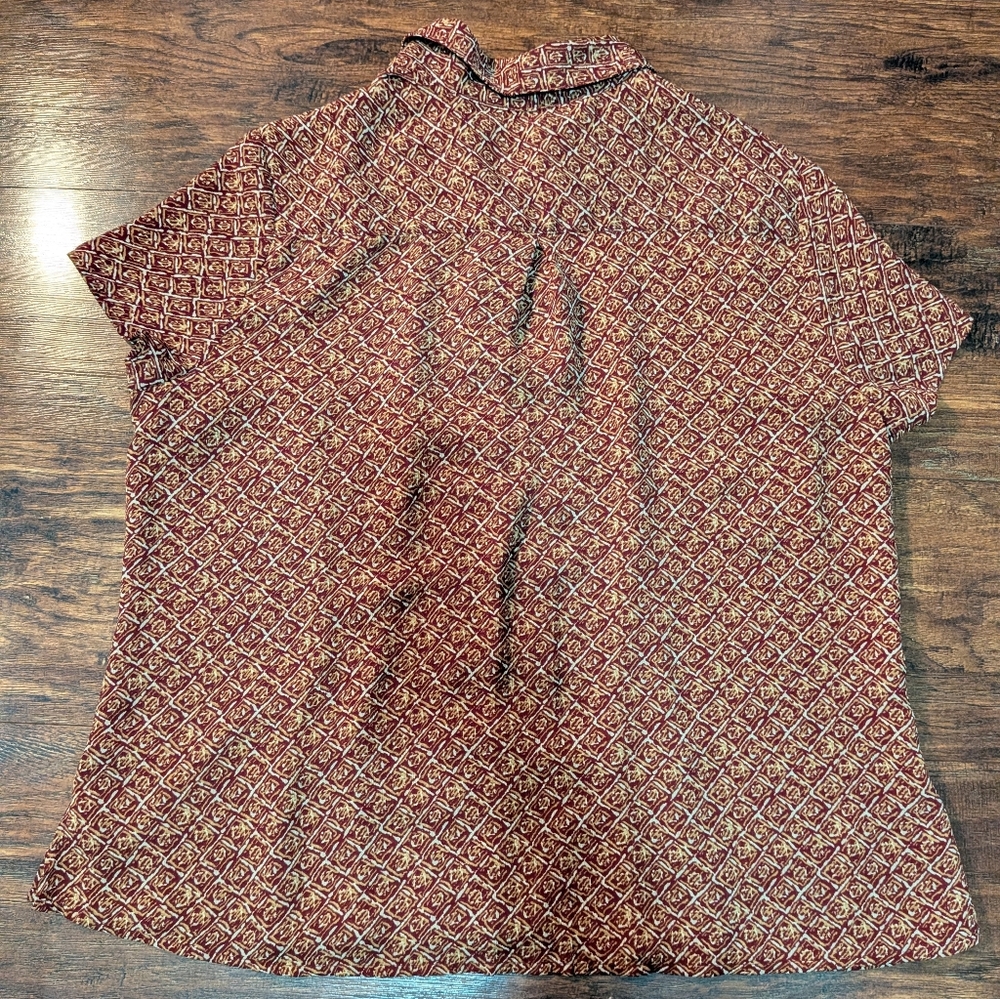 Karen Scott Women's Red-Brown Diamond-Patterned Short Sleeve Blouse (L) - Picture 4 of 8